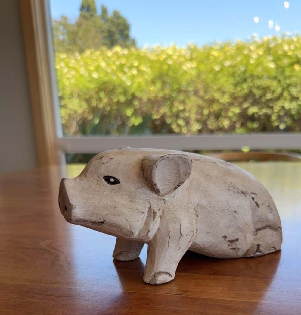 Foreside Hand Carved Wooden Pig Figurine